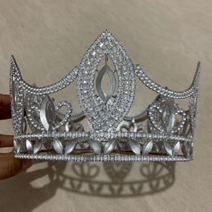 Couronnes de reine rondes complètes personnalisées en argent, couronnes de princesse en cristal doré, diadèmes de miss pour anniversaire - Product Image 5