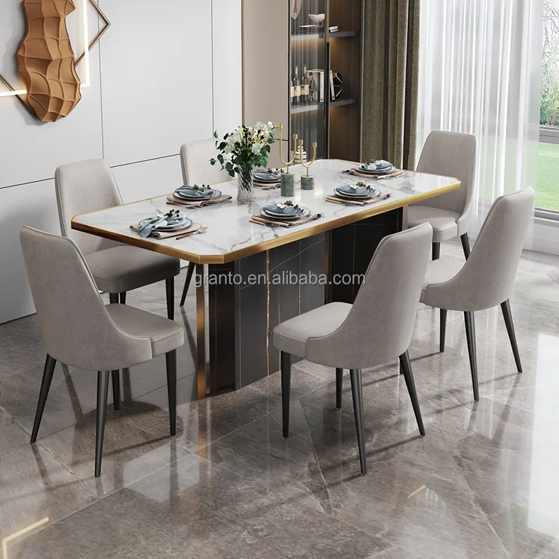 Conjunto de mesa de comedor para interior, marco de acero inoxidable, mesa larga, muebles para el hogar, superventas