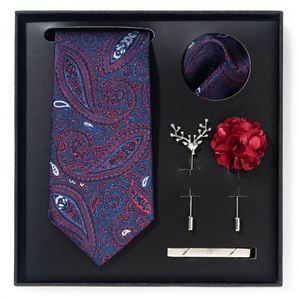 Coffret Cadeau Cravate Homme FX 6 Pièces - Cravate, Pochette de Costume, Pince à Cravate, Épingle à Cravate - Couleurs Unies, Rayures, Paisley - Fête des Pères, Pâques, Mode - Product Image 1