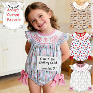 YIHUI Abbigliamento <span class=keywords><strong>per</strong></span> Bambini con Ricamo a Mano, Design Personalizzato, Graziose Tute Estive <span class=keywords><strong>per</strong></span> Neonata con Smock - Product Image 1