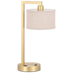 โคมไฟตั้งโต๊ะข้างเตียงแบบโมเดิร์น ทำจากทองเหลืองซาติน พร้อมพอร์ต USB และโคมผ้า สำหรับห้องนอนและสำนักงาน - Product Image 2