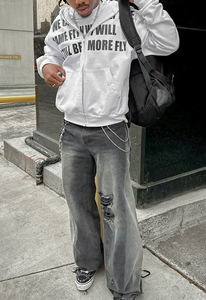 Sweat à capuche zippé en coton éponge française 100% de haute qualité pour hommes, col à capuche brodé avec motif de lettres appliquées sérigraphié - Product Image 4