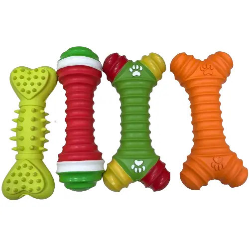 Gran oferta de huesos de perro de juguete para masticar mascotas, dientes limpios duraderos de juguete de goma para perros, fabricantes venden huesos de perro de goma interactivos