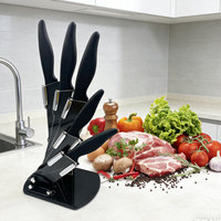 Ensemble de couteaux de cuisine professionnels avec lames en acier inoxydable noir, manche en PP, logo personnalisable pour la découpe