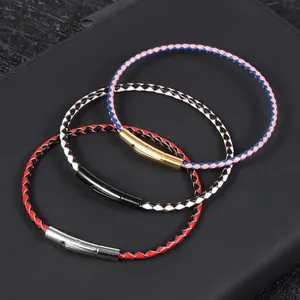 Bracelets à boucle en acier pour femmes, vente d'usine, 3mm mince, en cuir de vache tressé, à maillons pour femmes