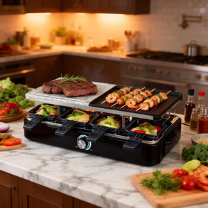 8-Person Raclette <strong>Grill</strong>, 1400W Electric <strong>Grill</strong> with Half Stone &amp; Griddle, 8 Cheese <strong>Pans</strong> &amp; Spatulas - Product Image 1