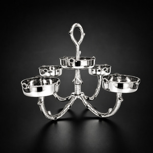 Ensemble de condiments classique en argent plaqué avec couvercle et pinces pour la vaisselle de mariage, assiettes et plats, motif végétal gravé - Product Image 3
