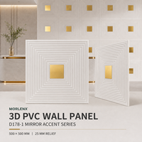 Panneau mural 3D en PVC MORLENX 500x500mm 25mm, relief carré concentrique, accent doré, revêtement mural intérieur