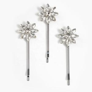 Kristal Rose Roze Bloem Haarclip Set Van 3 Metalen Bloem Haarspeld Set Haaraccessoires Voor Meisjes - Product Image 2