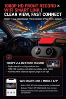 Cámara para Coche con Pantalla IPS de 1.97 Pulgadas, Lente Única 1080P, WiFi, Compatible con Sensor de Gravedad, Monitoreo de Estacionamiento y Aplicación Móvil