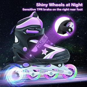 Patins à roulettes ajustables noirs et violets pour enfants, avec roues lumineuses brillantes, respirants et offrant un bon maintien, pour le divertissement - Product Image 4