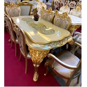 Ensemble de salle à manger en bois blanc champagne élégant de style européen avec design classique pour hôtel, villa et appartement - Product Image 1
