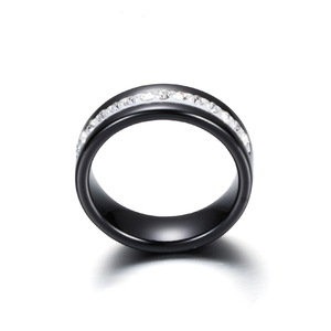 Anello in ceramica con zircone cubico da 6Mm bianco nero blu una fila di anello in ceramica anniversario fidanzamento matrimonio coppia promessa anello per donna uomo - Product Image 5