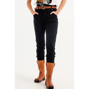 Jean droit taille haute en papier extensible noir - Product Image 4