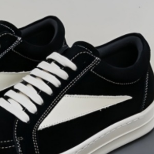 Zapatillas Deportivas Negras de Ante Sintético con Cierre de Cordones Blancos, Punta Redonda, Suela de Goma Transpirable, Entresuela de EVA, Estilo para Todas las Temporadas - Product Image 1