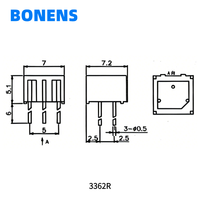 Potentiomètre de réglage linéaire à commande unique Bonens 3362R, à tête conique, en céramique, de 100R à 1M