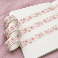 Ruban adhésif décoratif Washi personnalisé Kawaii Sakura, fleurs de cerisier pastel, aquarelle printanière, pour journalisation et scrapbooking