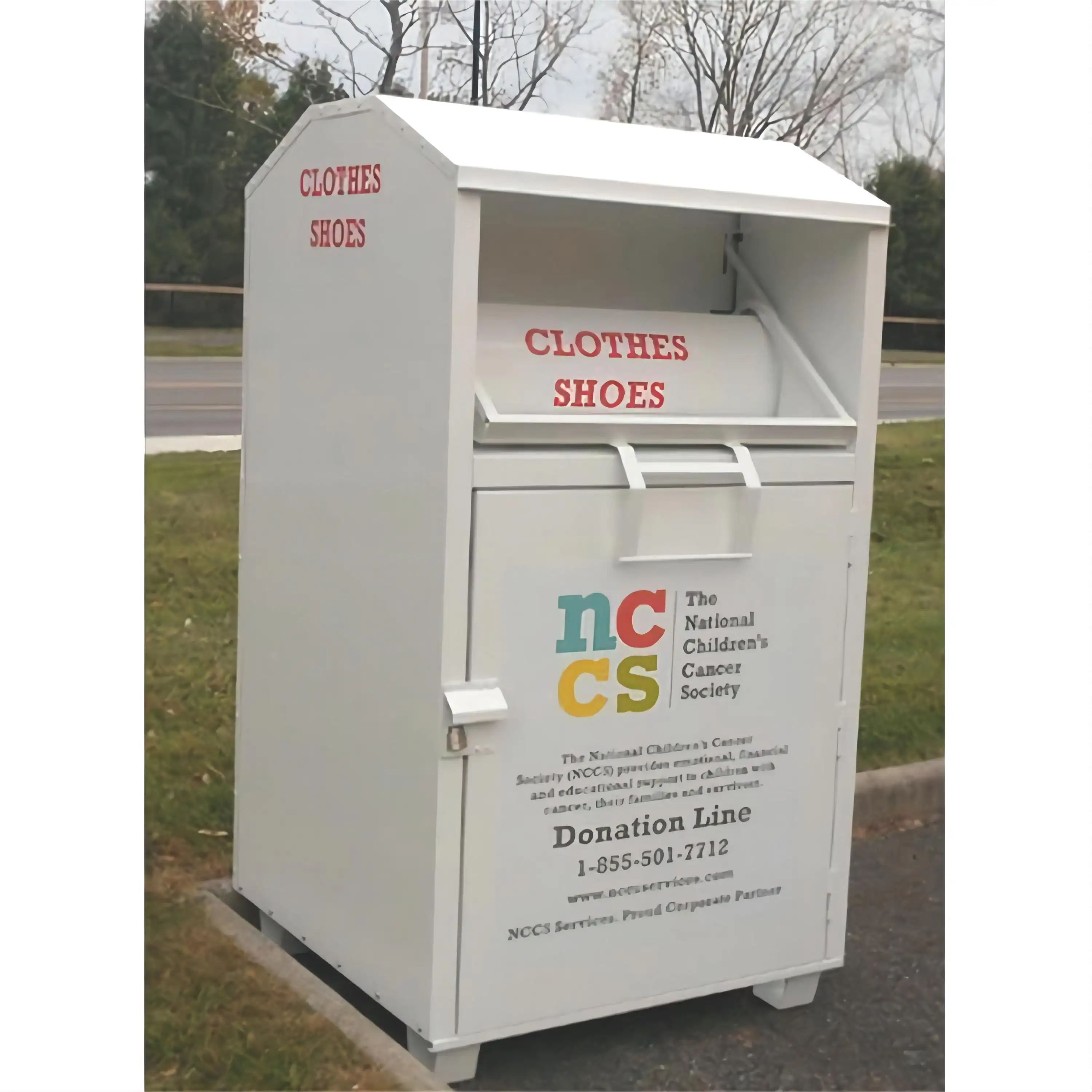 2022 Neues Design Outdoor Big Size Kleidung Spenden behälter Schuhe Papierkorb Kleidung Recycling behälter Zum Verkauf