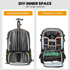 Buena mejor pequeño negro 25L lona impermeable <span class=keywords><strong>senderismo</strong></span> Cámara equipo <span class=keywords><strong>mochila</strong></span> para llevar en DSLR digital SLR lente con soporte para trípode - Product Image 3