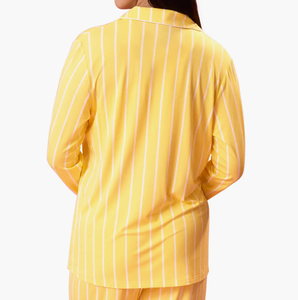 Nuevas llegadas: Conjunto de <span class=keywords><strong>dos</strong></span> piezas de ropa de dormir de bambú para mujer, pijama con solapa, camisa modesta y pantalón de talle alto a rayas. - Product Image 3