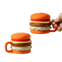 Mug à café en céramique en forme de hamburger avec couvercle style pain, tasse à thé créative en porcelaine pour la décoration de la maison, cadeau amusant pour les fêtes, usage quotidien
