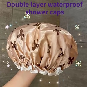Gorro de Ducha de Satén de Doble Capa, Impermeable, de Secado Rápido, Elástico y Reutilizable, con Diseño de Lazo - Product Image 2