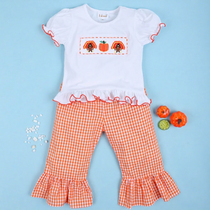 Girls Luxury 100% Cotton Hand Smocked 2-Piece Cartoon Pattern Clothing Sets OEKO-<b>TEX</b> Certified Washable OEM ODM Wholesale BB3267 - Product Image 1