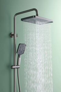 Ensemble de douche moderne carré à effet pluie, mitigeur thermostatique réglable en hauteur, laiton noir mat, pour lavabo de salle de bain, douche apparente - Product Image 5
