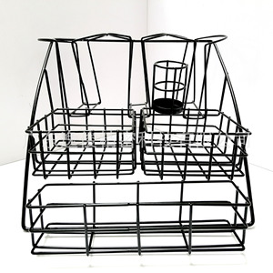 Support à gobelets en fil métallique noir, type sur pied, pour le rangement des gobelets de café, de lait, de thé, de crème, de sucre et de poudre - Product Image 1