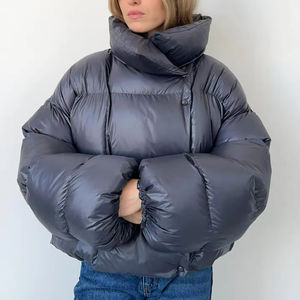Haute qualité hiver mode recadrée surdimensionné bulle manteaux pour femmes Logo personnalisé chaud grande taille bouffant veste toile tissu - Product Image 5