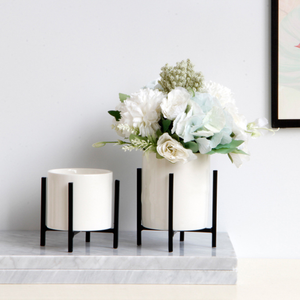 Vase à fleurs hydroponique de Style minimaliste moderne nordique INS Vase en céramique de bureau avec support en métal pour la décoration de la maison - Product Image 3