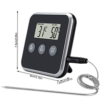 Termometer BBQ berdiri, Digital dapur berdiri Barbeque termometer lampu latar berkabel mendukung Oven Grill pengasap termometer makanan elektronik