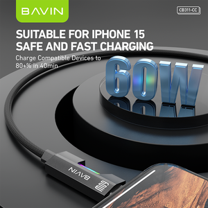 Bavin OEM สายไนลอนถัก <span class=keywords><strong>CB311</strong></span> 60W PD สาย USB ชนิด C สำหรับโทรศัพท์สายชาร์จโทรศัพท์มือถือได้อย่างรวดเร็ว - Product Image 5