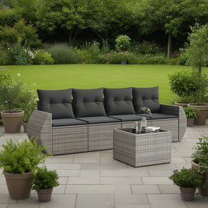 Set Divano da Giardino Modulare Compatto in Polyrattan Grigio 4 Posti Arredamento da Esterno Design Contemporaneo - Product Image 2