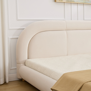 Cama Moderna de Lujo con Plataforma Baja Ajustable y Cabecera Curva Tapizada, Tamaño Queen/King, Terciopelo Tufted, Garantía de 5 Años - Product Image 6