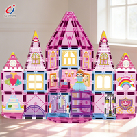Bloques de construcción magnéticos Chengji para niños, juguetes educativos STEM, bloques de construcción magnéticos con temática de princesa, castillo rosa de dibujos animados