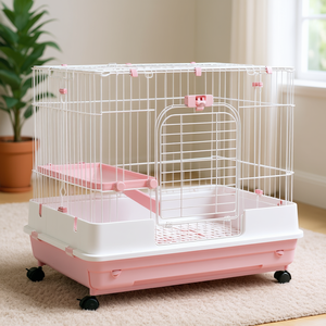 Jaula de Plástico Rosa para Conejos con Ruedas y Bandeja Extraíble, para Perros Pequeños, Uso en Interiores - Product Image 2