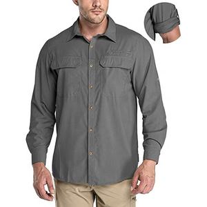 Camisas de pesca con botones de enfriamiento de secado rápido de manga larga para hombre, logotipo personalizado, viaje, Safari, Camping, UPF 50 +, protección UV, tela de algodón - Product Image 6