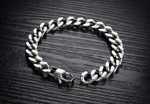 Bijoux de mode gravable en acier inoxydable <span class=keywords><strong>argent</strong></span> gros bracelet <span class=keywords><strong>gourmette</strong></span> cubain pour hommes - Product Image 3
