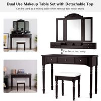 Ensemble table de toilette et tabouret Table de maquillage détachable en bois Miroir pliant 7 tiroirs et plateau de rangement Meubles de chambre à coucher