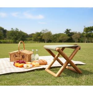 Taburete plegable portátil de teca, conveniente para acampar y pescar, de alta calidad - Product Image 1