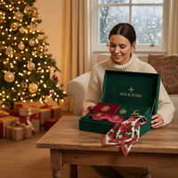Coffret cadeau de Noël haut de gamme en soie, logo personnalisé, ensemble de sommeil de luxe 100% soie de mûrier, impression numérique, cadeaux d'entreprise, fêtes