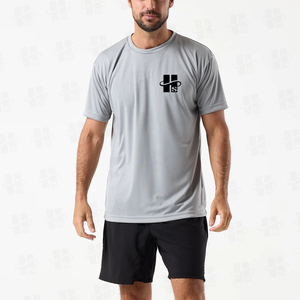 เสื้อยืดออกกำลังกายพิมพ์ลายซิลค์สกรีนคุณภาพสูงขายส่ง เนื้อผ้านุ่ม 95% โพลีเอสเตอร์ 5% สแปนเด็กซ์ แห้งเร็ว สำหรับผู้ชาย - Product Image 2