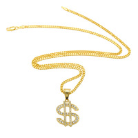 Collier tendance hip-hop plaqué or avec pendentif en forme de dollar