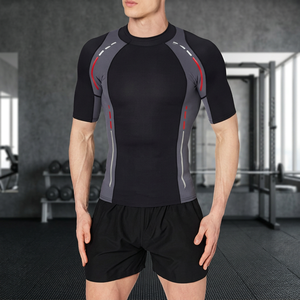 Men's Short Sleeve Compression Rash Guard Black Gray <b>Red</b> Color Blocked Quick Dry Athletic <b>Top</b> for Workout Gym Outdoor Sports - Product Image 3