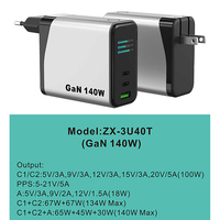 Chargeur Super Rapide GaN 140W avec Écran TFT Certification CE KC KCC Adaptateur Universel Port Type-C 140W Charge Rapide