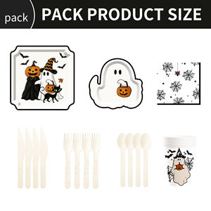 DAMAI Happy White Halloween Paper Plates Set Halloween Theme Party Decorations Paper Plates Cups Napkins for Halloween Party - Product Image 6