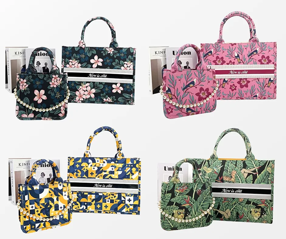 2024 Nieuwe Trendy Canvas Hoge Kwaliteit Geborduurde Luxe Custom Vrouwen Handtassen Luxe Merk Dames Boek Draagtassen