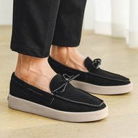 Chaussures décontractées basses noires à enfiler pour hommes en faux daim, avec soutien de la voûte plantaire, design de luxe, jetables, à ressort, prix bas