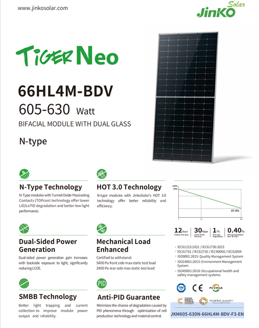 Jinko N-Type TOPCon Half-Cut Technology Solar Panel Photovoltaic Panel 610W 620W 625W 630W 635W Energia Solar Placas